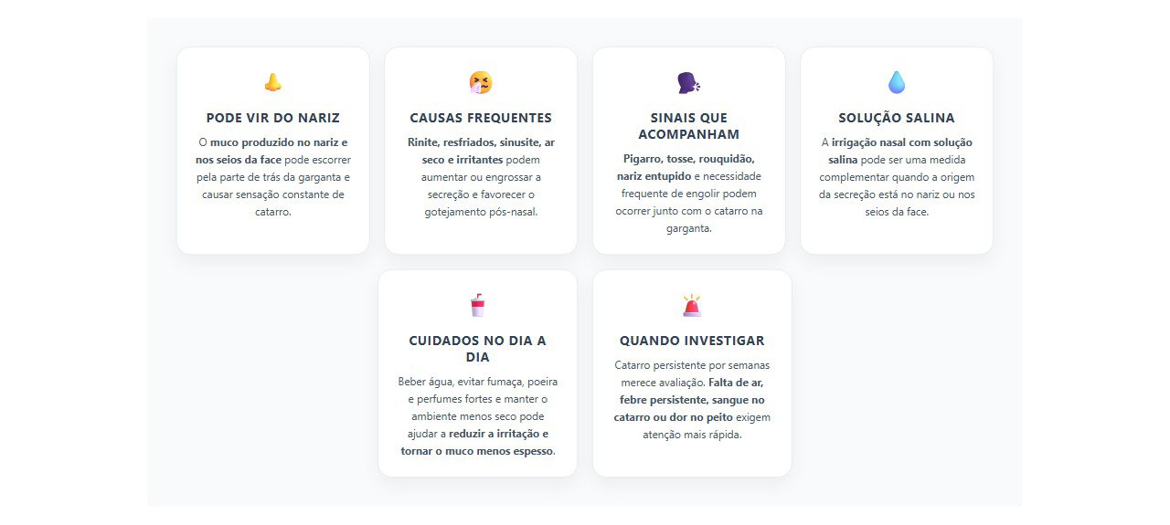 Catarro na garganta por semanas: 6 sinais de gotejamento pós-nasal e quando investigar