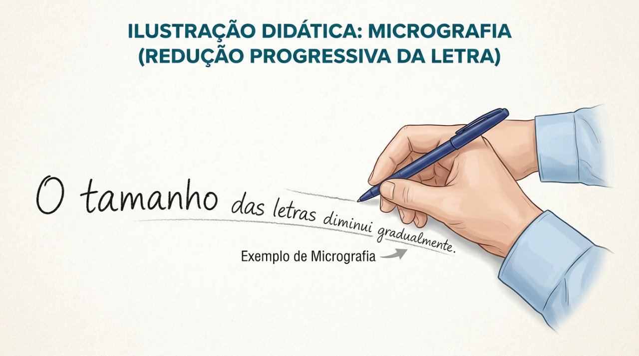 Na micrografia, a escrita pode ficar menor e mais apertada conforme a pessoa continua escrevendo.