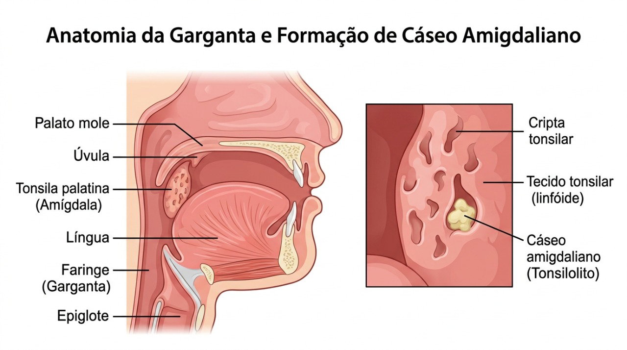 Os cáseos se formam quando resíduos se acumulam e endurecem nas pequenas cavidades das amígdalas.