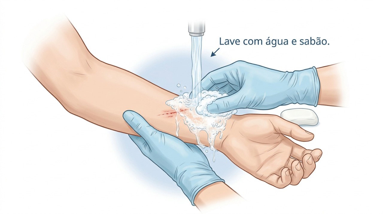 Após mordida ou arranhão de morcego, a região deve ser lavada e o atendimento procurado rapidamente.