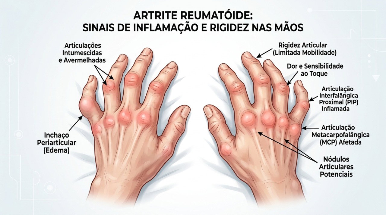 Rigidez prolongada, dor e inchaço nas articulações podem sugerir um processo inflamatório.