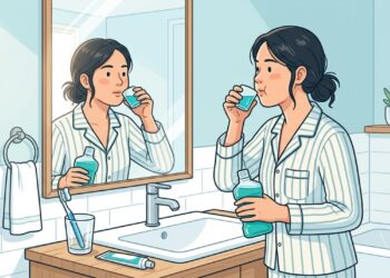 O enxaguante bucal pode complementar a higiene, mas não substitui a escovação dos dentes.