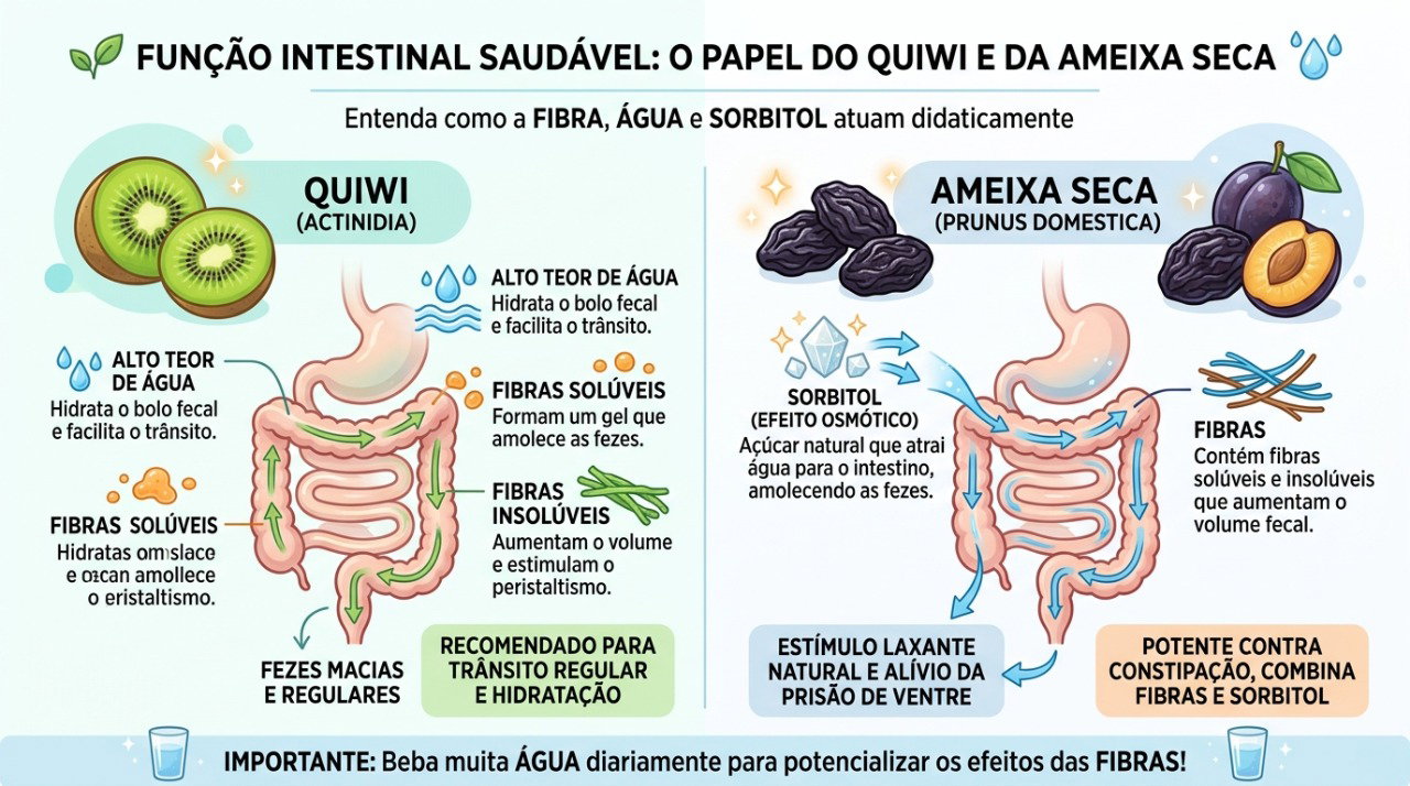 Kiwi e ameixa seca ajudam o intestino por mecanismos diferentes e podem ter tolerância distinta.