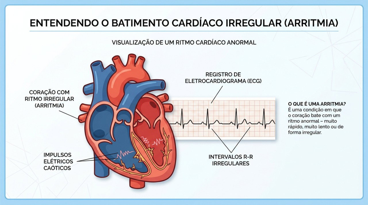 O eletrocardiograma pode ajudar a investigar palpitações e possíveis alterações do ritmo cardíaco.