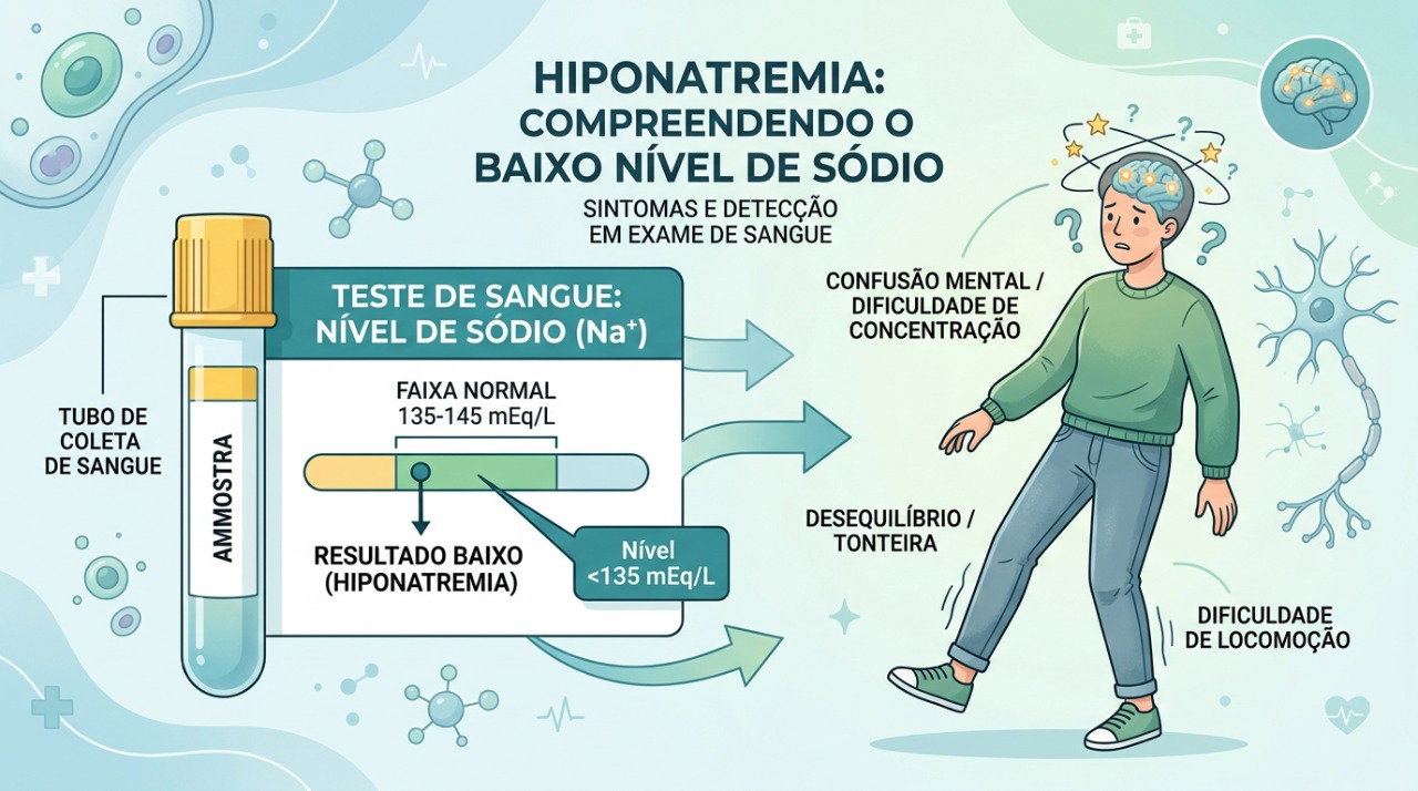 A hiponatremia pode afetar atenção, equilíbrio e força muscular, especialmente quando há sintomas.