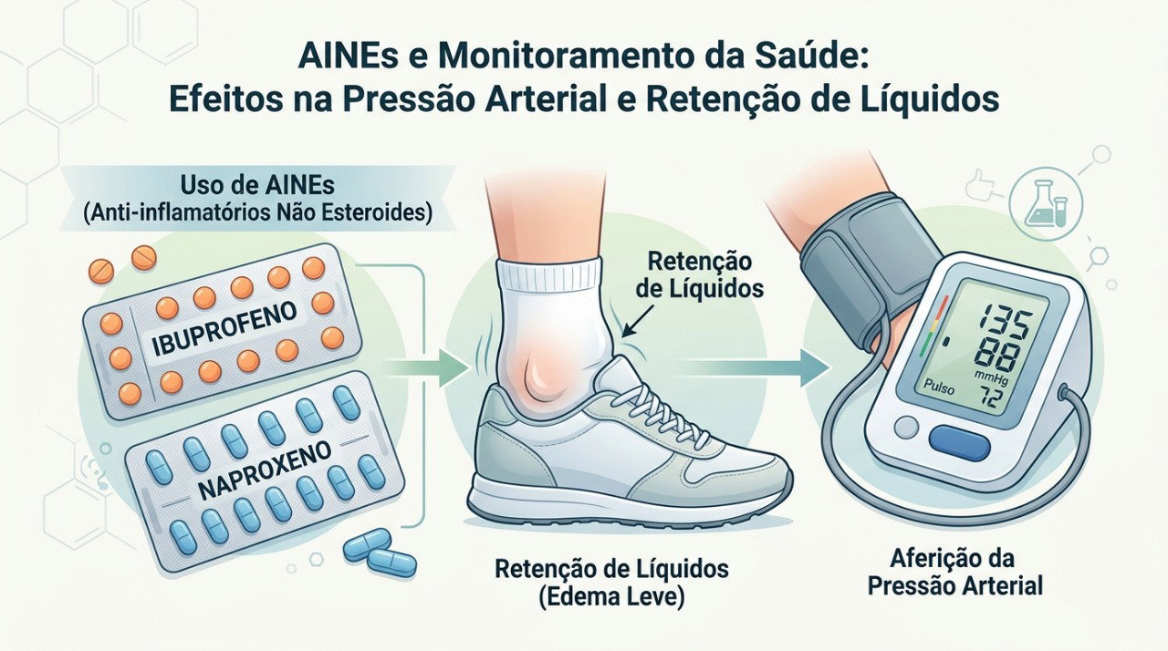 Retenção de líquidos durante o uso de anti-inflamatórios pode dificultar o controle da pressão arterial.