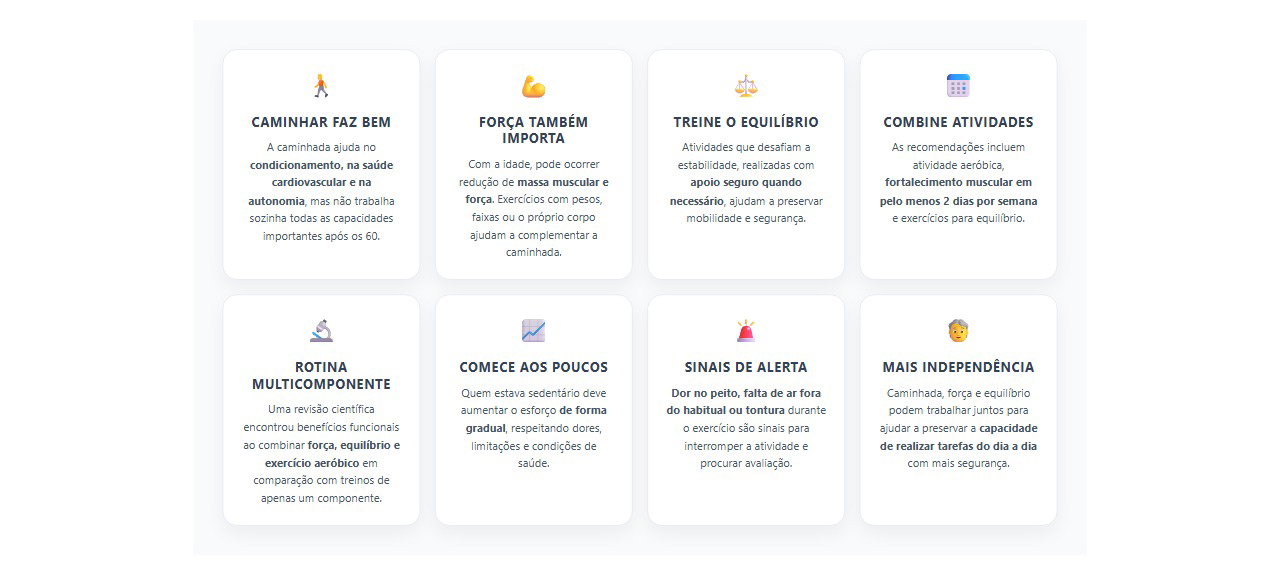 Exercícios após 60: por que caminhada, força e equilíbrio devem andar juntos