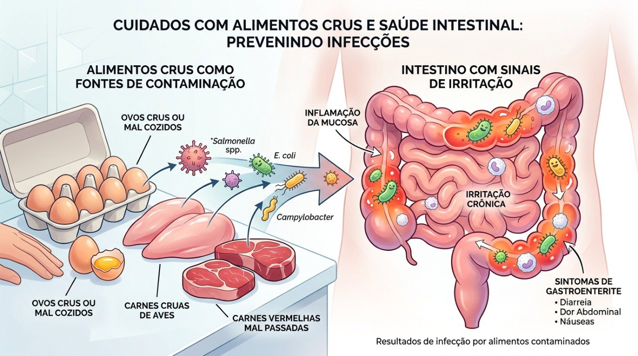A Salmonella pode causar diarreia, febre e cólicas após o consumo de alimentos contaminados.