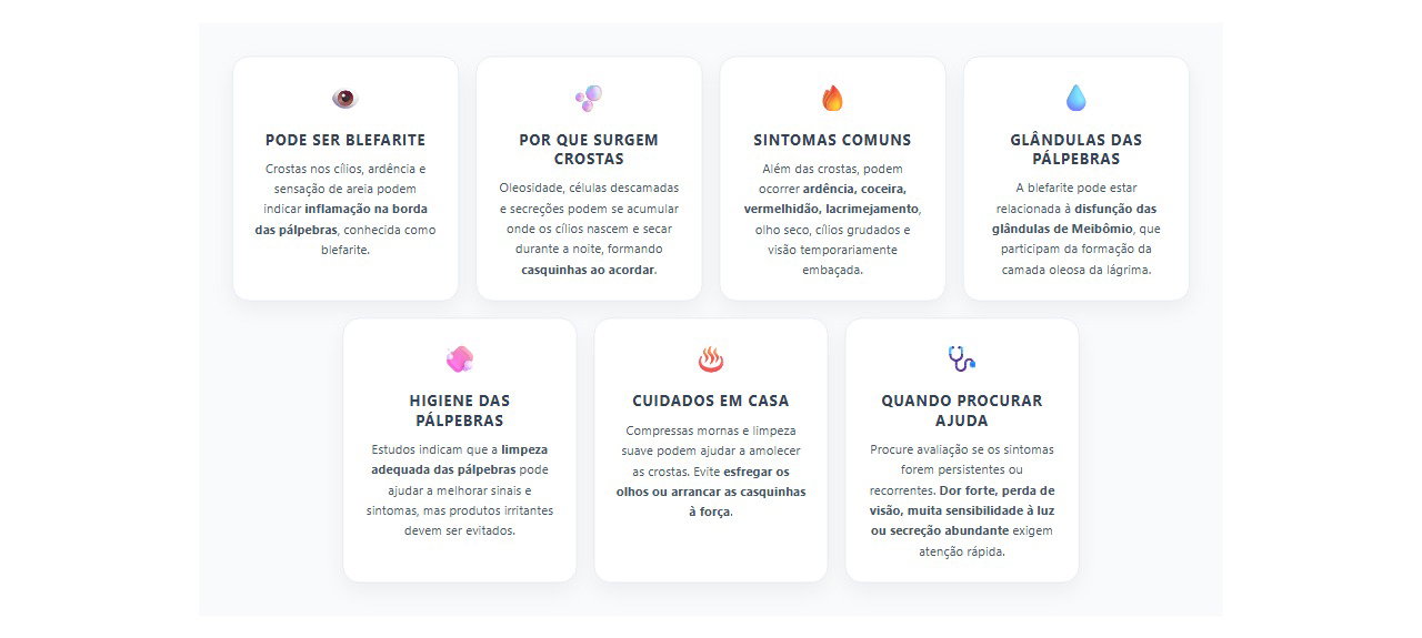 Crostas nos cílios e ardência ao acordar: sinais de blefarite e cuidados