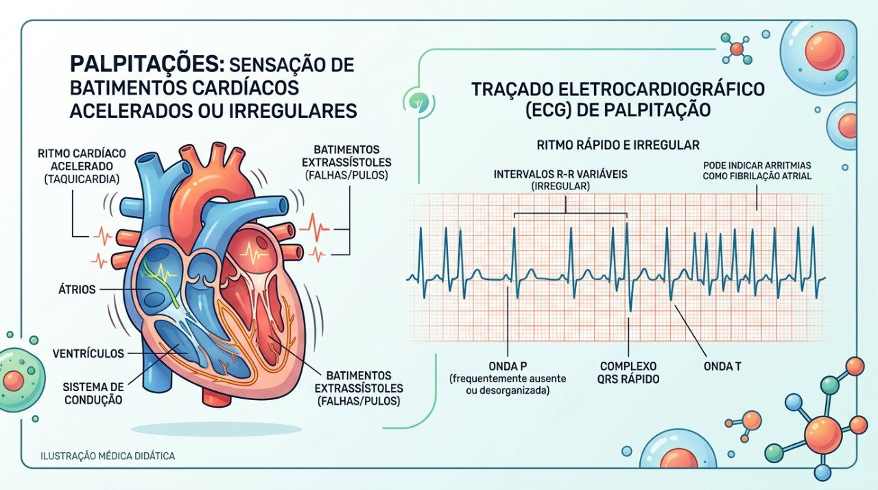 O eletrocardiograma pode ajudar na investigação de palpitações e alterações do ritmo cardíaco.