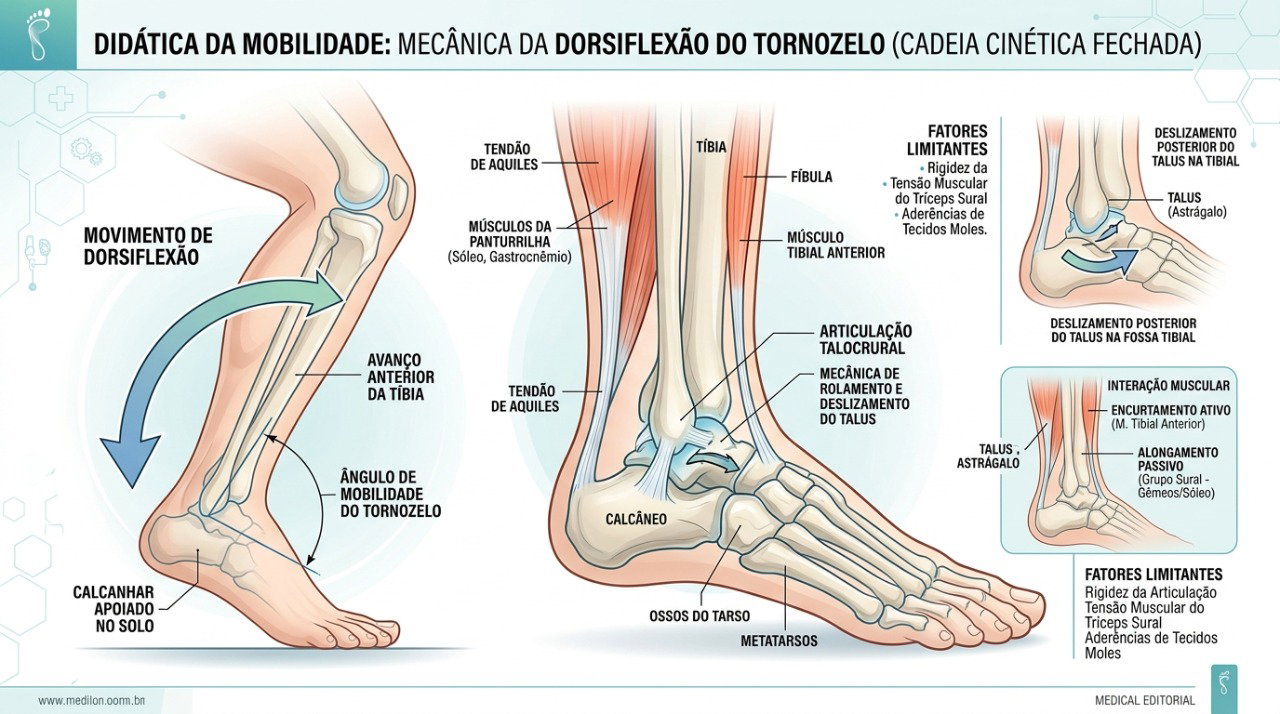 A dorsiflexão do tornozelo é importante para caminhar, agachar e subir escadas com mais facilidade.