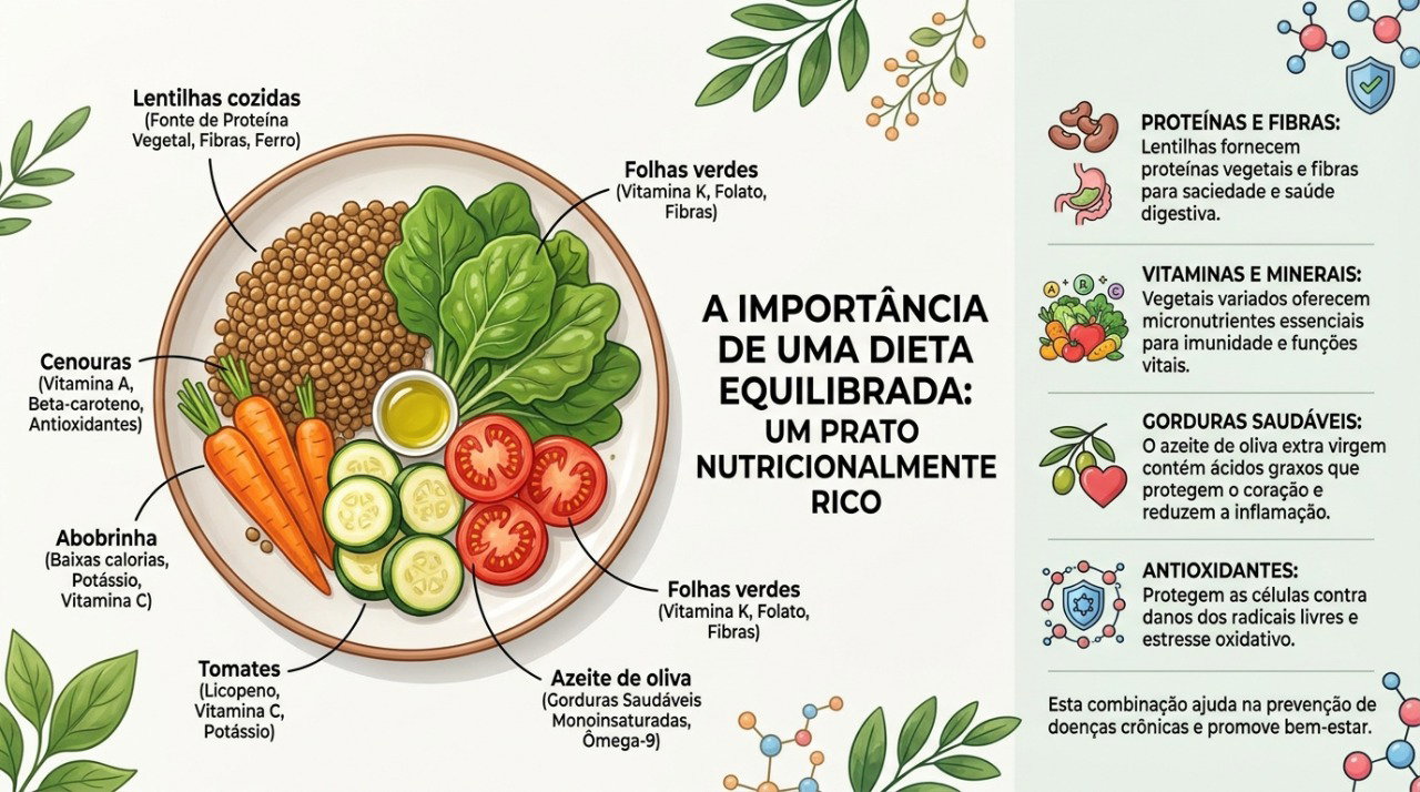 Lentilha com legumes e verduras ajuda a montar uma refeição variada e rica em fibras.
