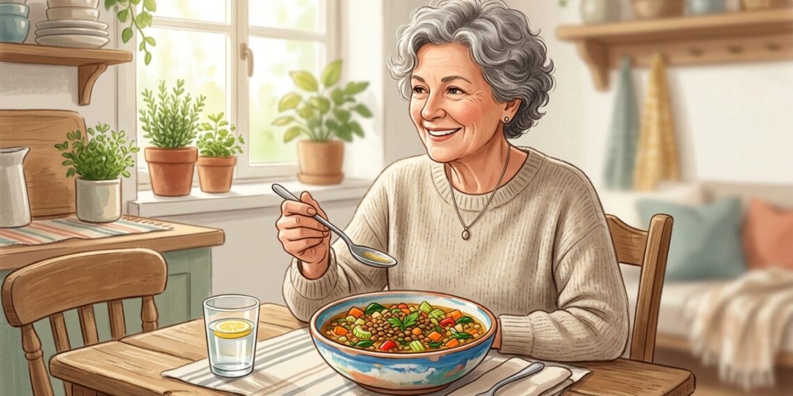 Lentilha com legumes combina proteína vegetal, fibras e micronutrientes em uma refeição simples.