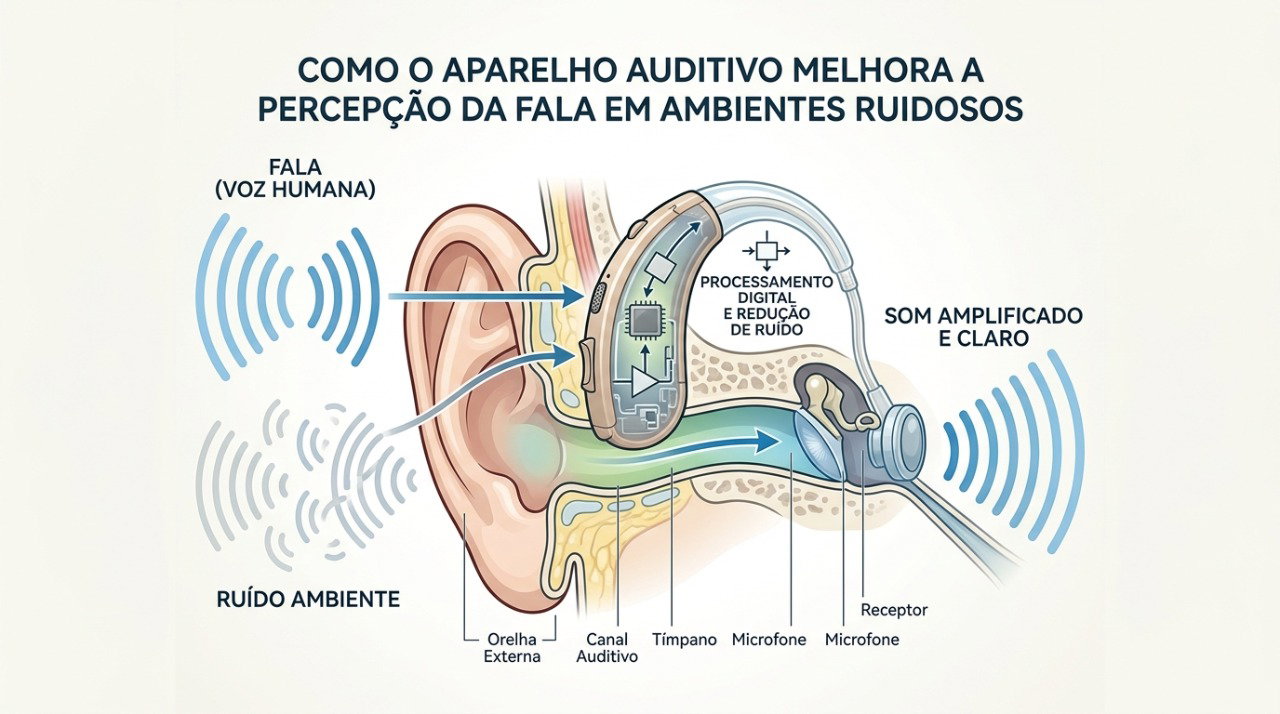 A adaptação ao aparelho auditivo envolve se acostumar gradualmente aos sons amplificados do ambiente.