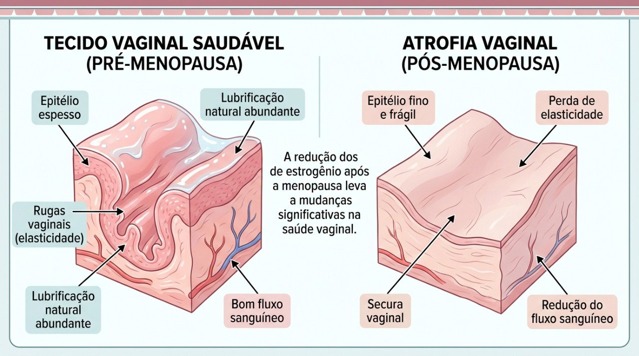 A queda do estrogênio pode reduzir a lubrificação e deixar o tecido vaginal mais fino e sensível.
