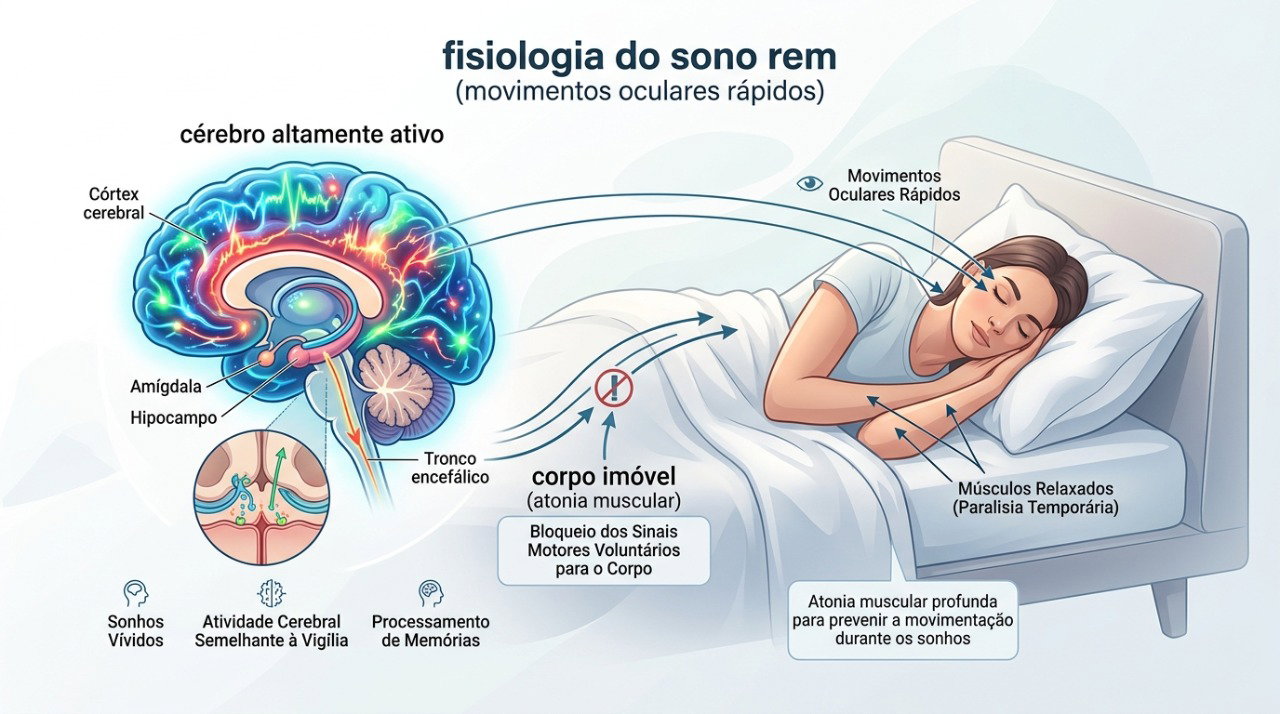 Na paralisia do sono, a consciência desperta antes de o corpo recuperar completamente os movimentos.