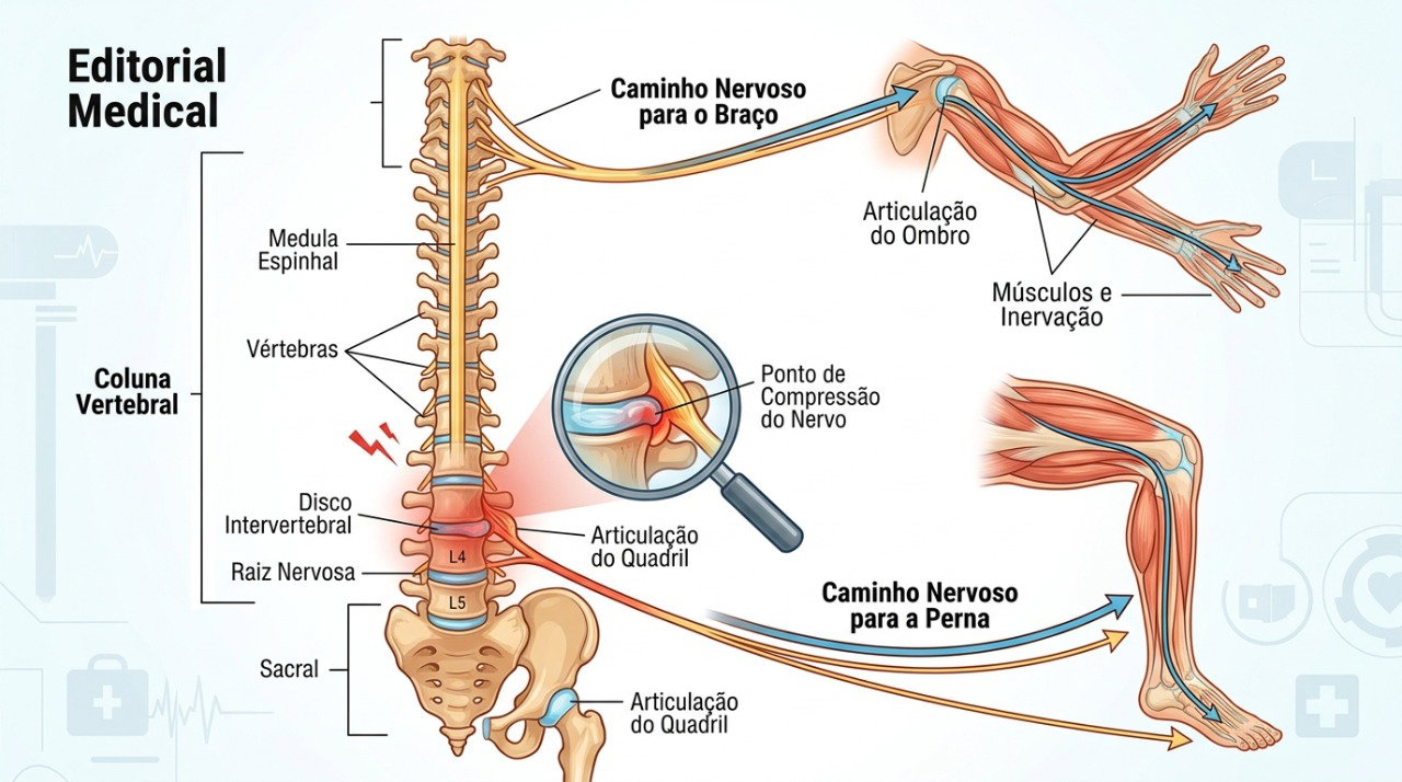 Compressões na coluna podem afetar nervos e provocar alterações de força e sensibilidade após uma queda.