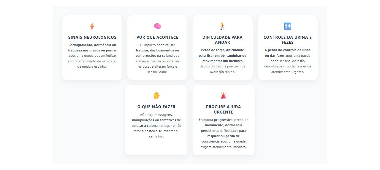 Formigamento ou fraqueza depois de uma queda: sinais de alerta para lesão na coluna
