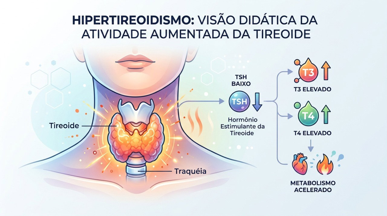 Exames de TSH, T3 e T4 ajudam a investigar o excesso de hormônios da tireoide.