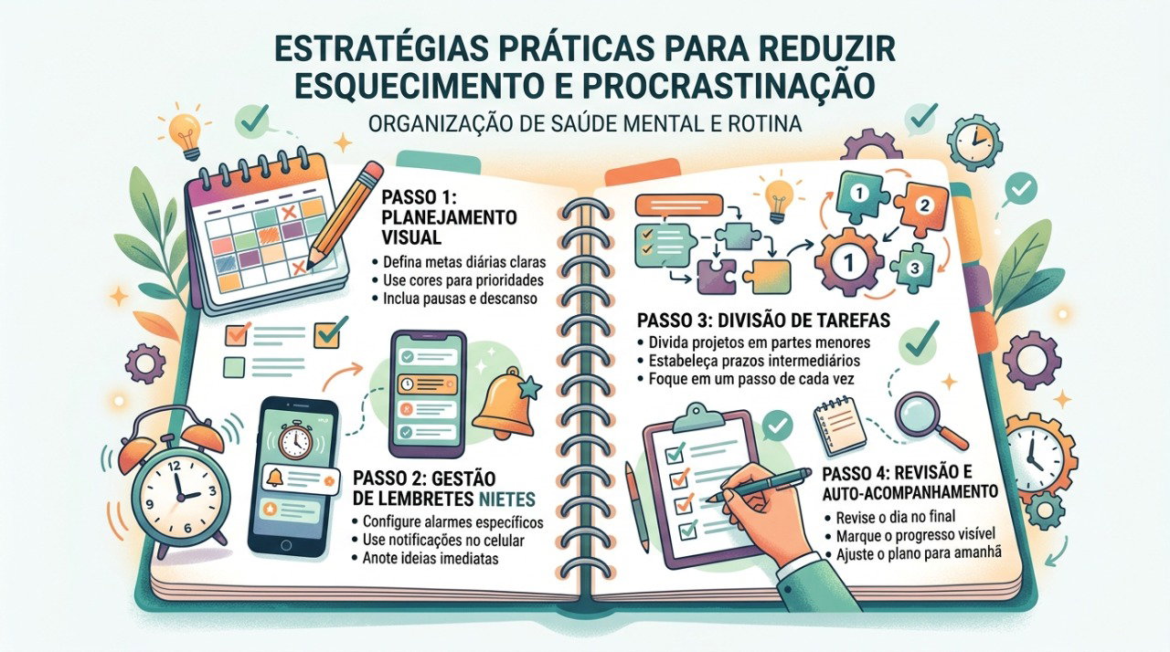 Agenda, lembretes e divisão de tarefas podem ajudar na organização diária de adultos com dificuldade de atenção.