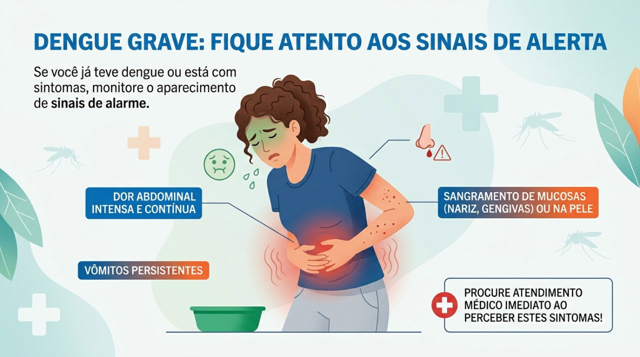 Dor abdominal, vômitos persistentes e sangramentos são sinais de alarme na dengue.