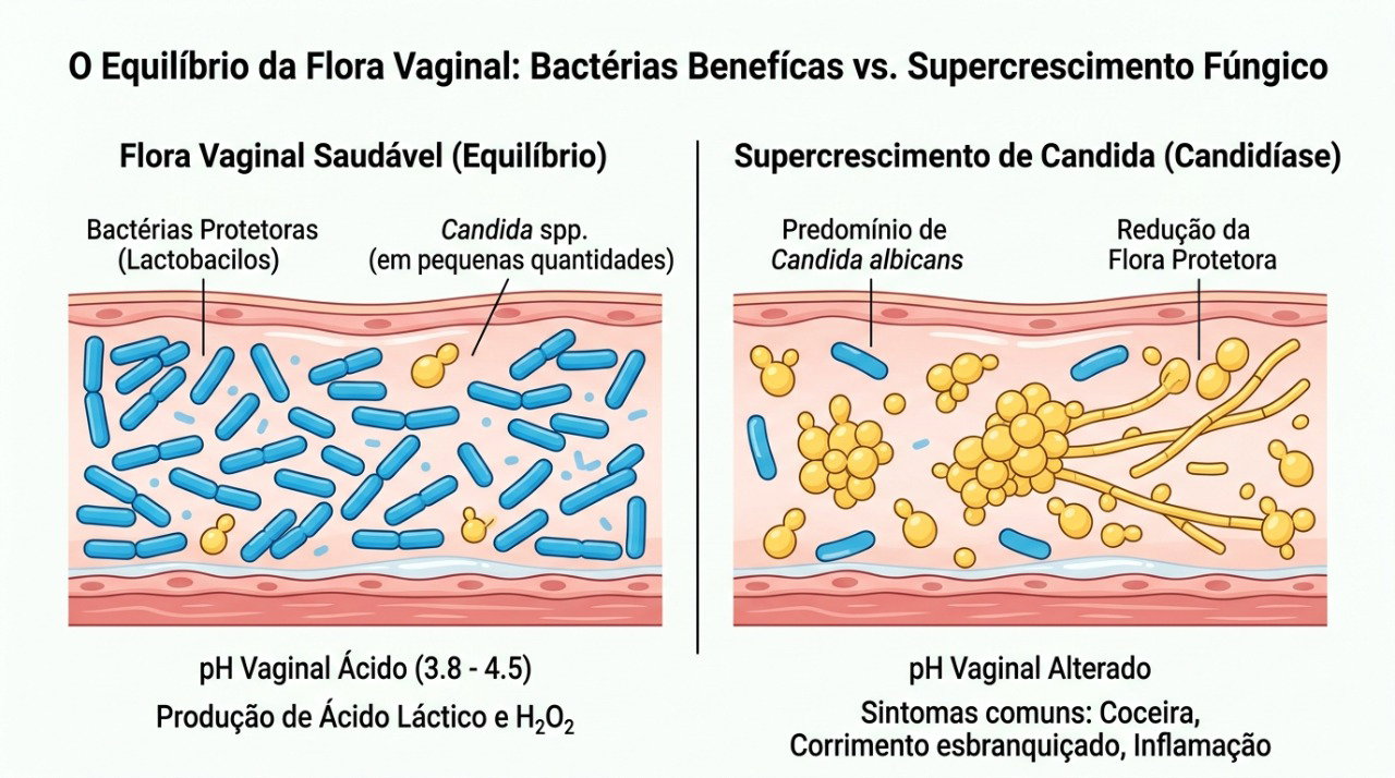 O desequilíbrio da flora vaginal pode favorecer o crescimento excessivo de Candida e novas crises.