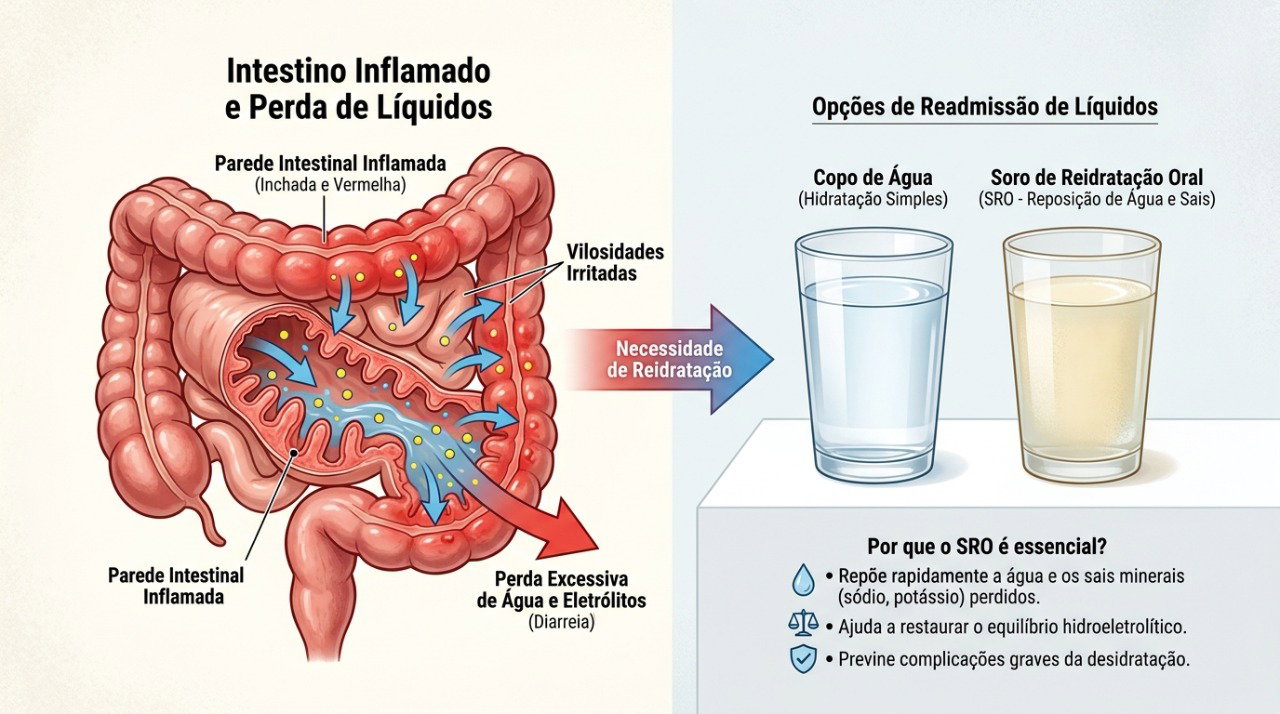 Diarreia intensa pode causar perda de líquidos, tornando a hidratação especialmente importante.
