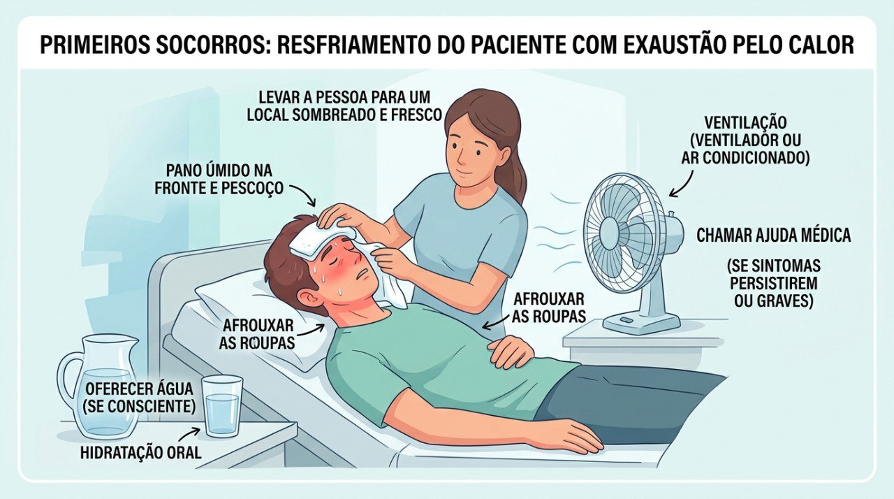 Sair do calor, resfriar o corpo e repor líquidos pode ajudar nos quadros mais leves de exaustão pelo calor.