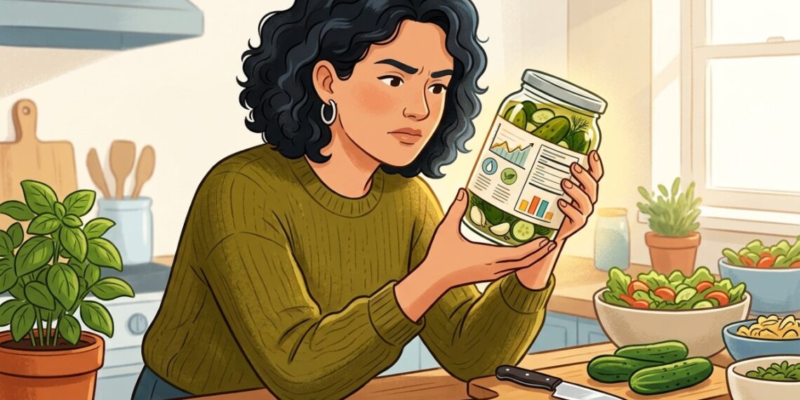 O picles pode ter bastante sódio, por isso o rótulo merece atenção antes do consumo.