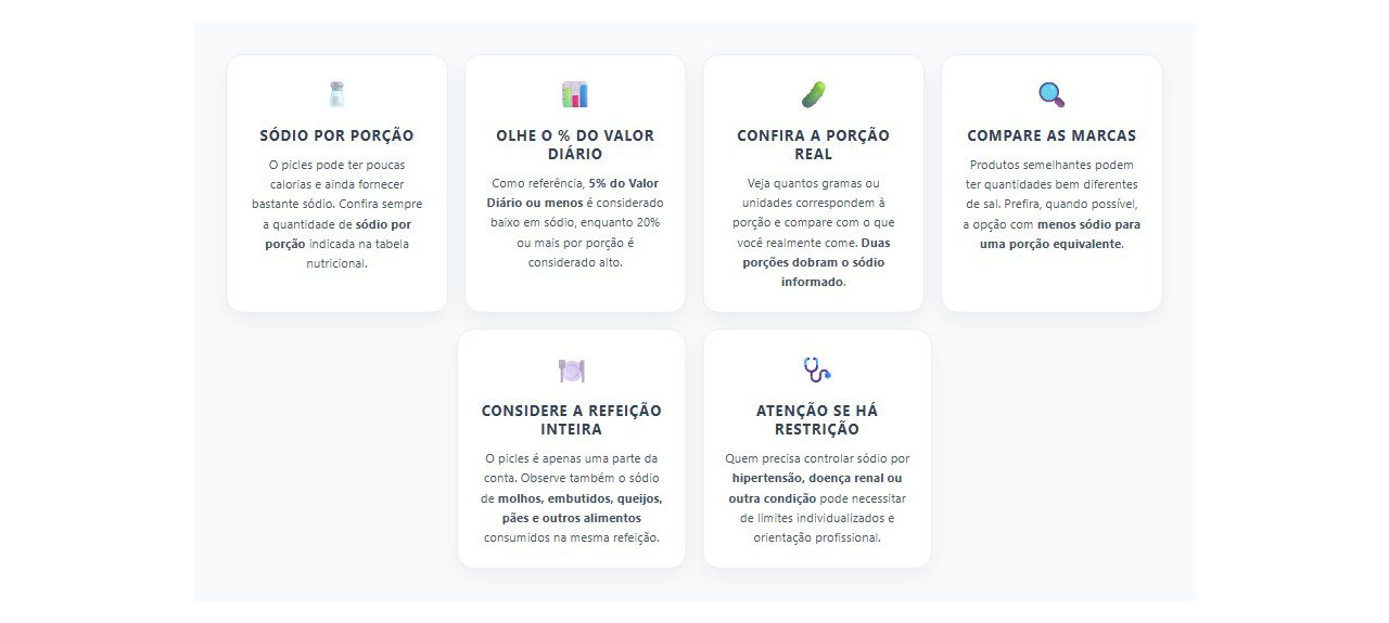 Picles e sódio: 6 pontos do rótulo que merecem atenção antes de consumir