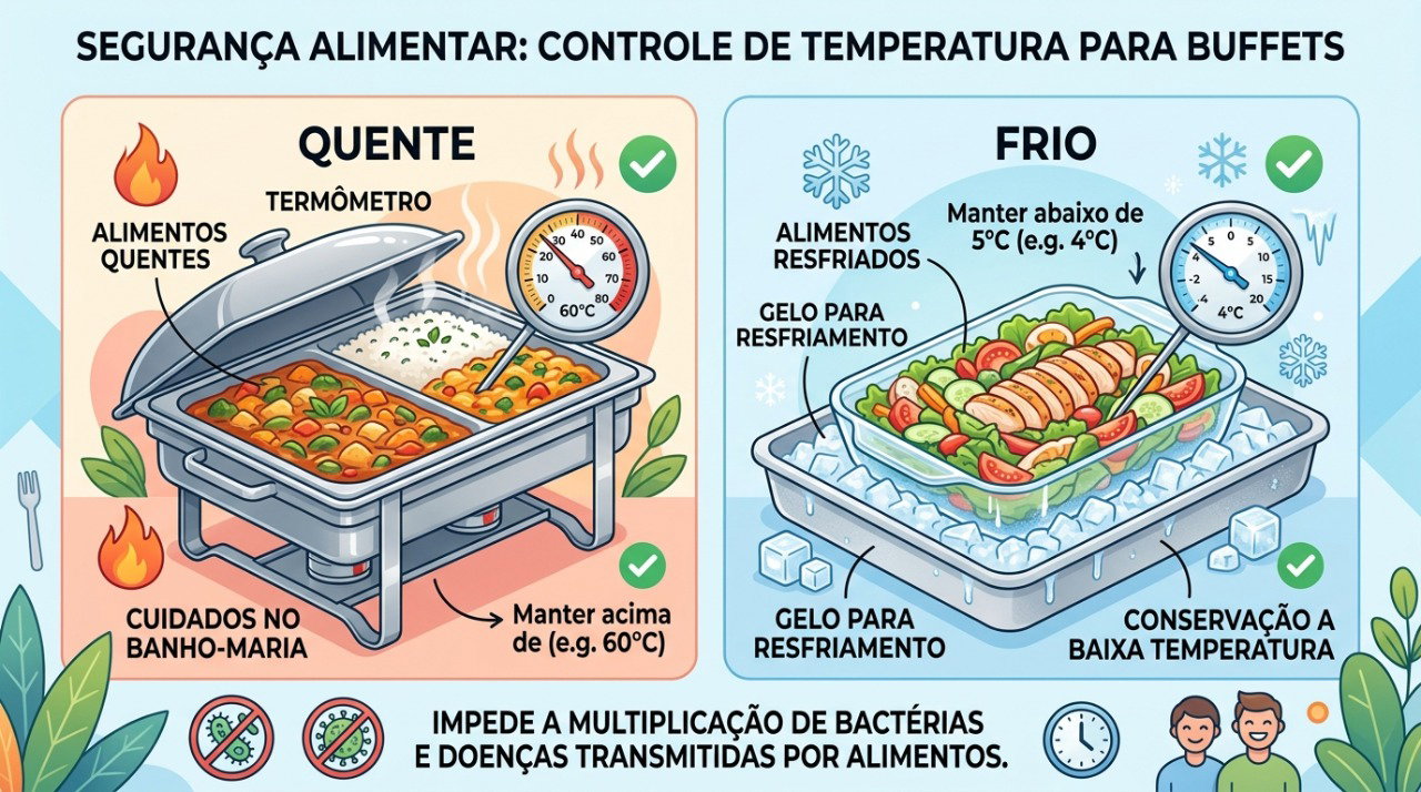 Manter alimentos quentes bem aquecidos e preparações frias refrigeradas ajuda a reduzir o risco de contaminação.