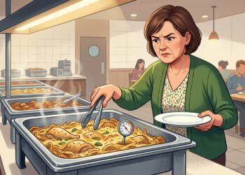 Comida de buffet morna por muito tempo pode oferecer risco mesmo quando parece e cheira normalmente.