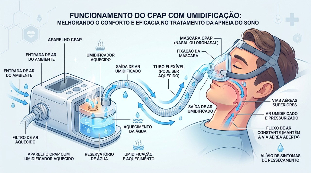 Ajustes na máscara e na umidificação podem reduzir ressecamento e desconforto durante o uso do CPAP.