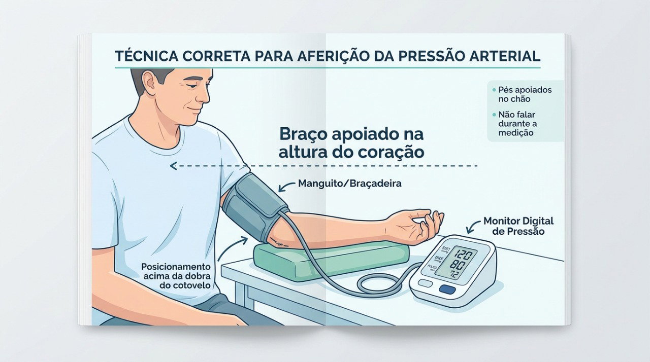 A posição correta do braço pode evitar leituras artificialmente mais altas da pressão arterial.