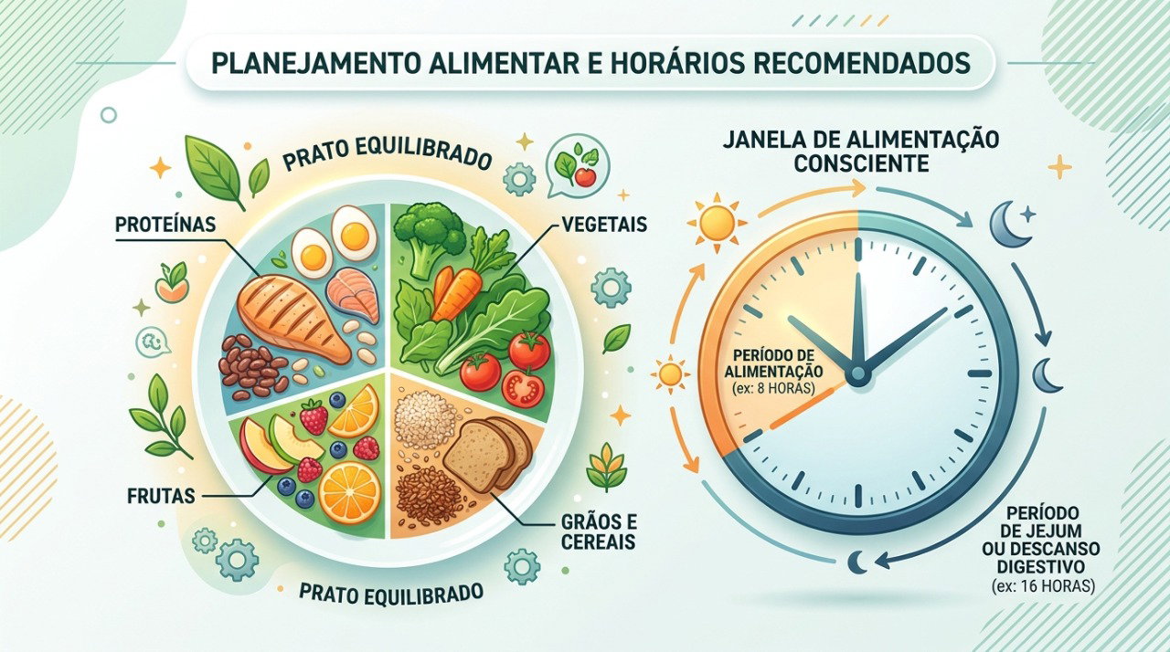 Durante o jejum intermitente, a janela de alimentação precisa fornecer energia, proteínas, vitaminas e minerais suficientes.