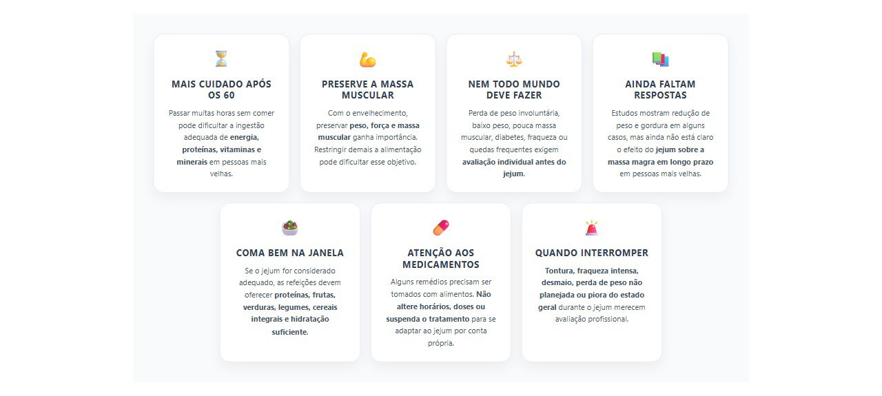Jejum intermitente após os 60: cuidados para preservar força e massa muscular