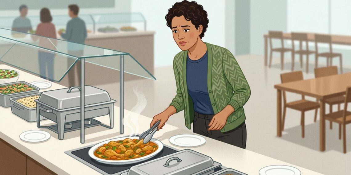 Comida morna no bufê pode indicar conservação inadequada e maior risco de contaminação.