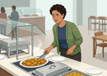 Comida morna no bufê pode indicar conservação inadequada e maior risco de contaminação.