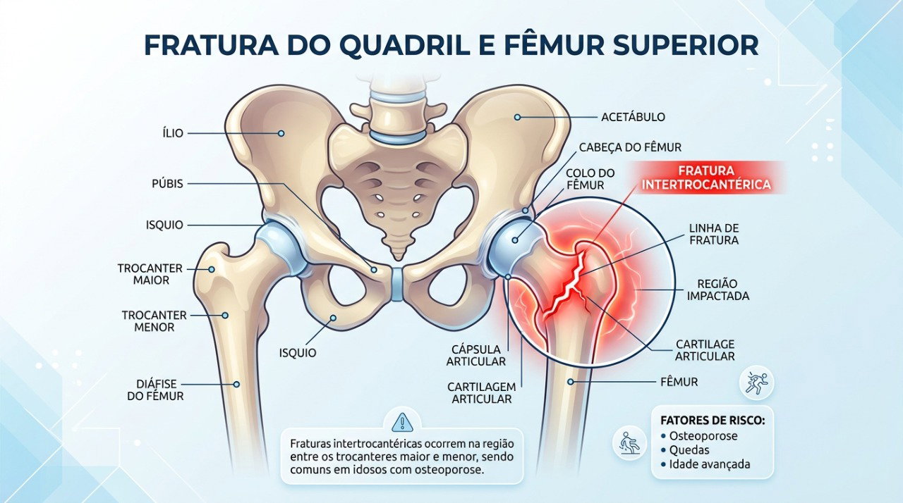 Fraturas do quadril podem ocorrer após quedas e nem sempre aparecem claramente no primeiro raio-X.