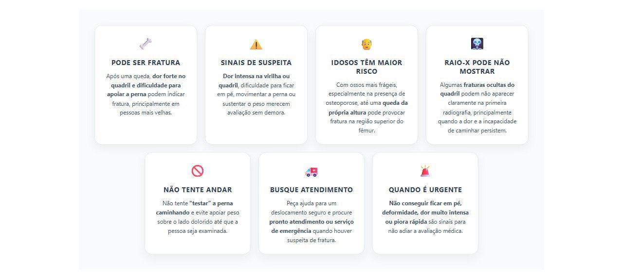 Dor forte no quadril após queda: sinais de fratura que exigem atendimento rápido