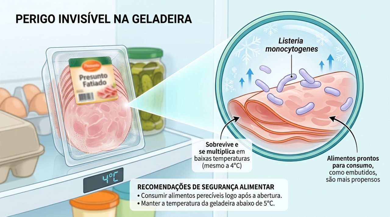 A Listeria pode sobreviver e se multiplicar mesmo em alimentos mantidos sob refrigeração.