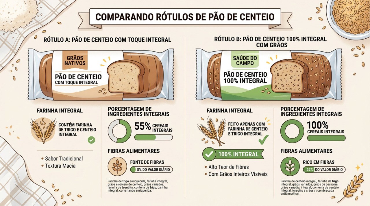 Comparar ingredientes, percentual de integrais e fibras ajuda a escolher melhor o pão de centeio.