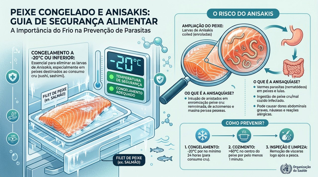 O congelamento em temperatura e tempo adequados ajuda a reduzir o risco de parasitas no peixe.