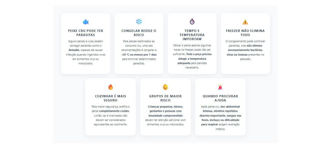 Peixe cru e parasitas: como congelamento e cozimento reduzem o risco