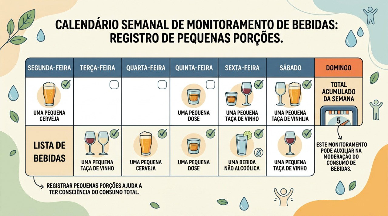 Registrar cada dose ajuda a identificar com mais precisão a frequência e a quantidade de álcool consumida.
