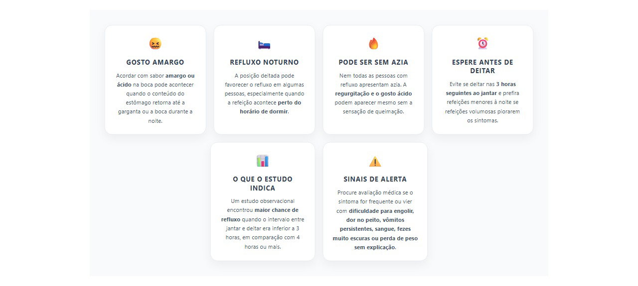 Gosto amargo ao acordar: 6 sinais e cuidados ligados ao refluxo