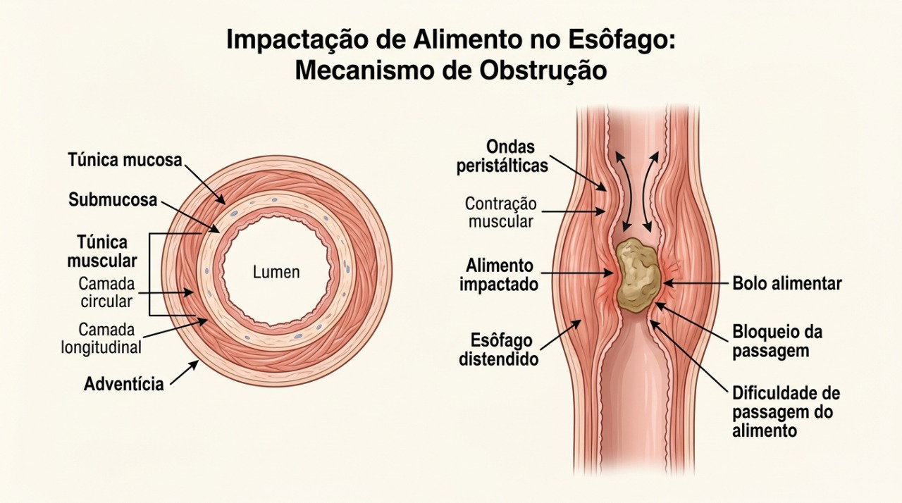 A disfagia esofágica pode causar sensação de alimento preso depois de engolir.