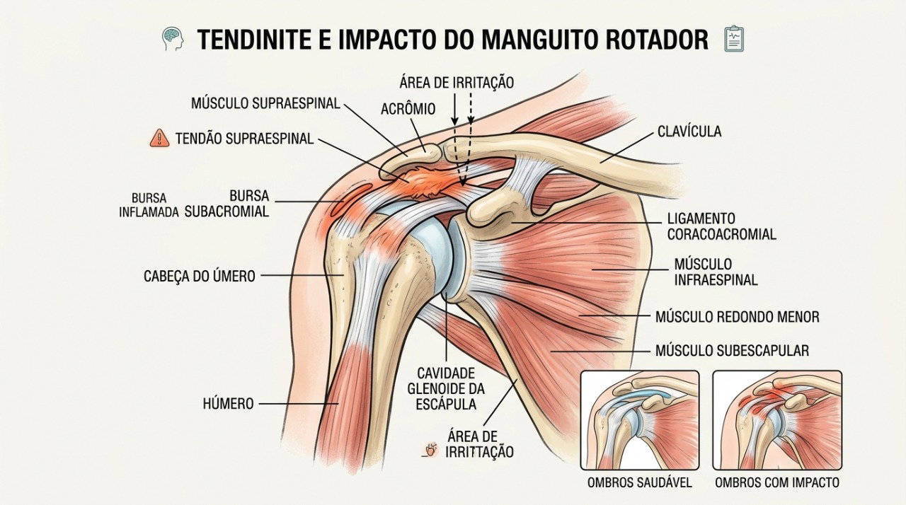 Os tendões do manguito rotador ajudam a estabilizar o ombro e podem causar dor quando lesionados ou irritados.
