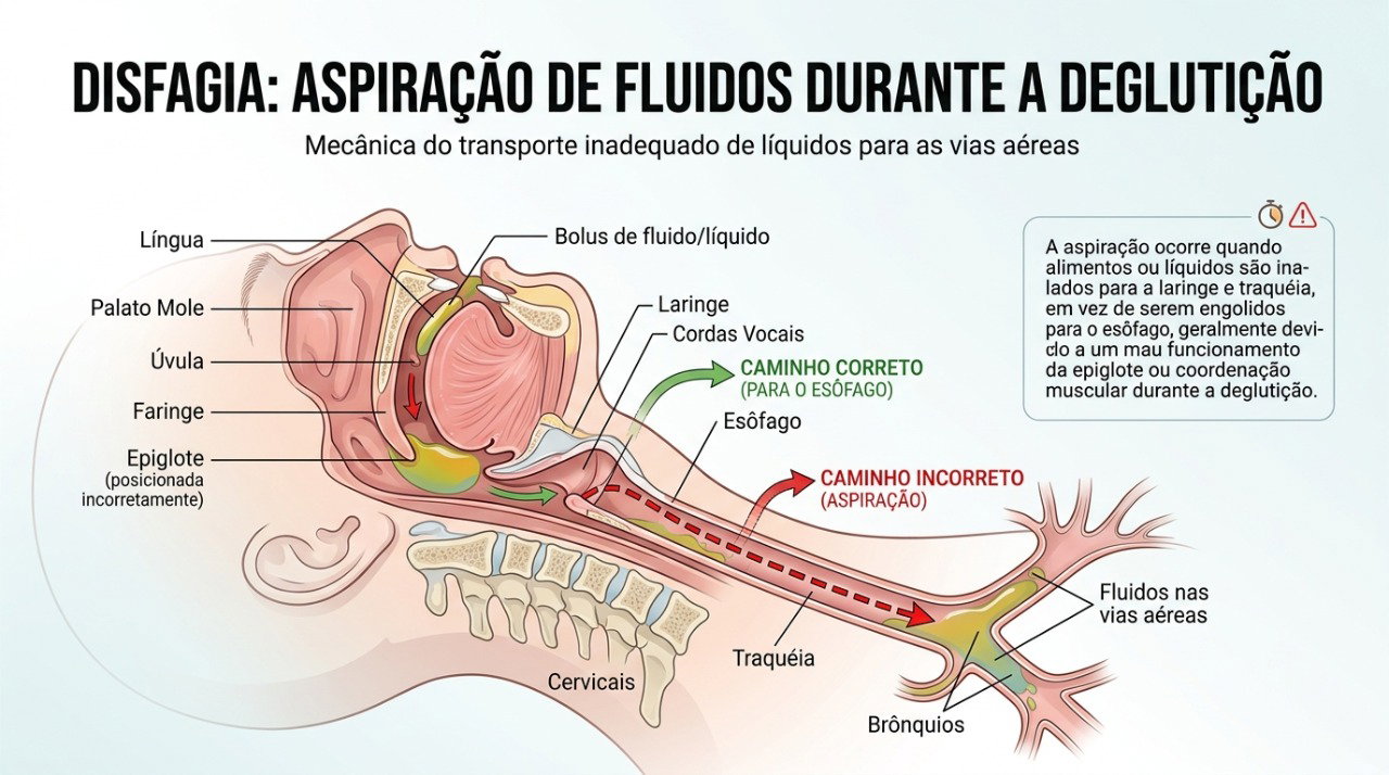 Alterações na deglutição podem fazer líquidos se aproximarem das vias respiratórias e provocar tosse ou engasgo.