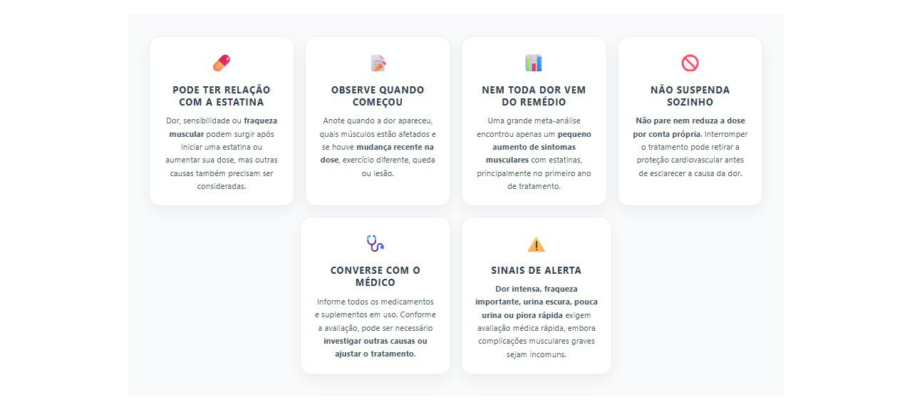 Dor muscular após começar estatina: 6 sinais e cuidados sem suspender o remédio por conta própria